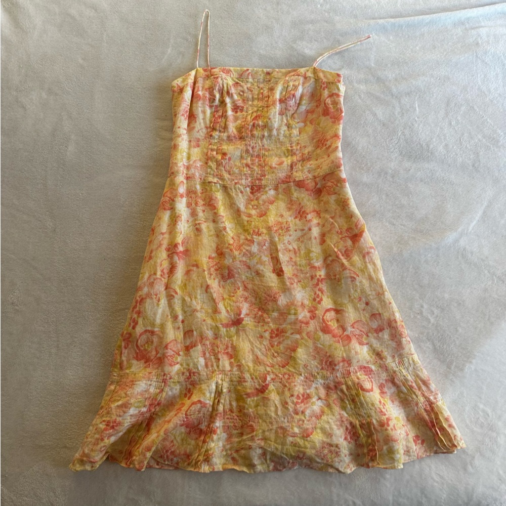 Ann Taylor Linen mini Sundress | Floral | Yellow and Pink sz 6